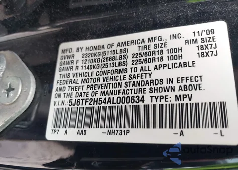 2010 Honda Accord Crosstour Ex-L z USA, uszkodzony, nr VIN 5J6TF2H54AL000634
